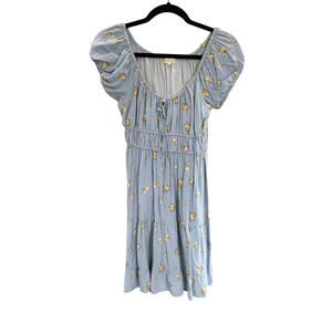 Blue Summer Dress with Yellow Flower Pattern